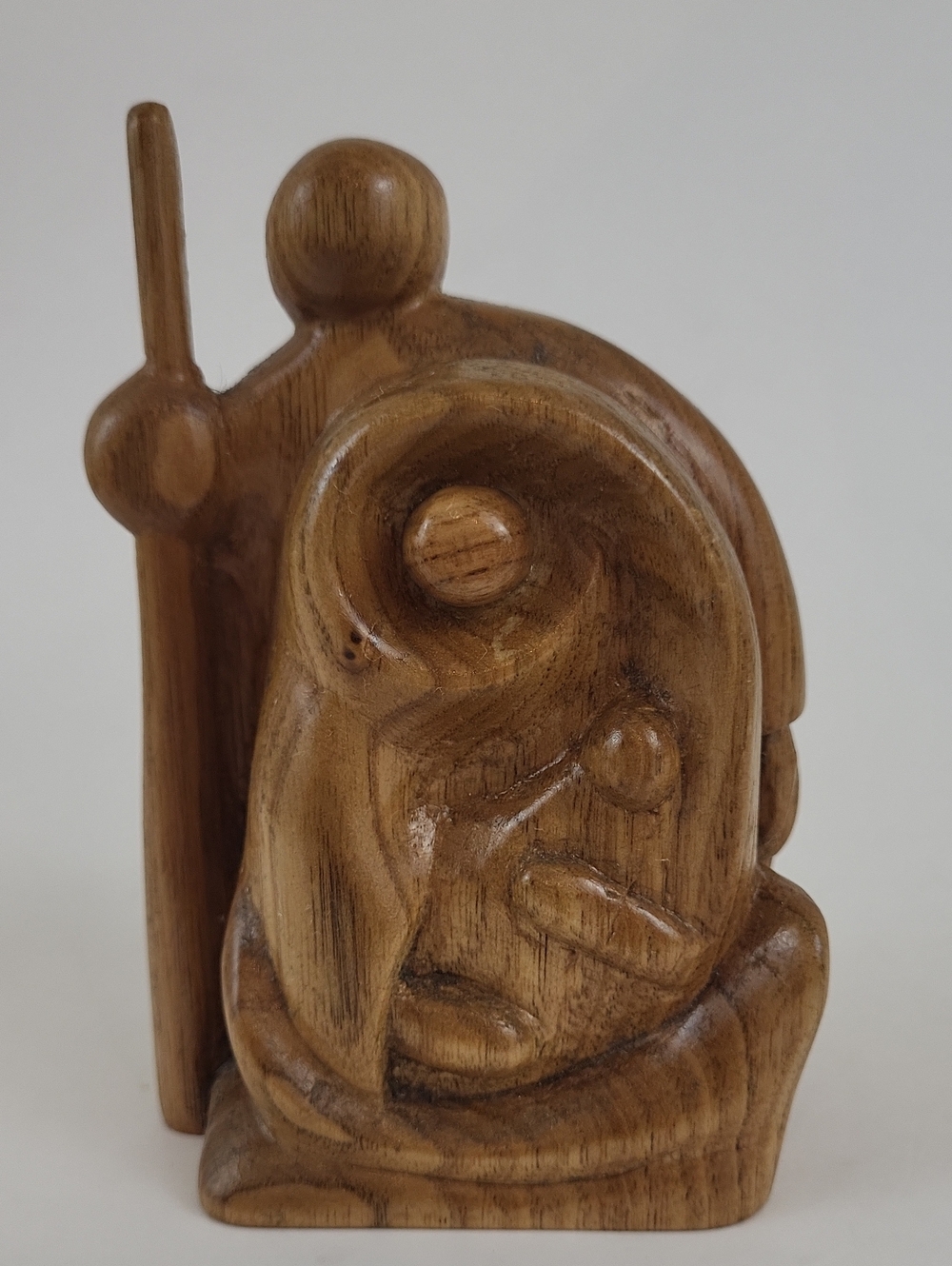 Hand-Carved Wooden Nativity Figurine in Warm Brown
